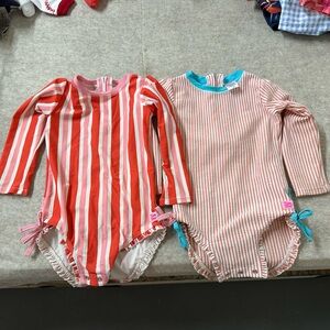 Ruffle Butts Red and Pink Striped Baby Bodysuits